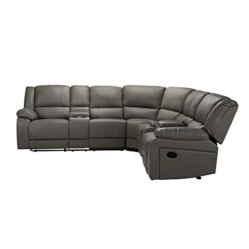 UBGO sectional Sofa,Modern Faux Leather Manual Reclining with Center Console,Living Room Furniture Set,PU Symmetrical Couch with 2 Cup Holders and Storage,Grey