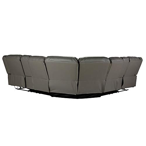 UBGO sectional Sofa,Modern Faux Leather Manual Reclining with Center Console,Living Room Furniture Set,PU Symmetrical Couch with 2 Cup Holders and Storage,Grey