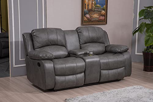 Betsy Furniture 2PC Bonded Leather Recliner Set Living Room Set, Sofa, Loveseat 8018 (Grey, Living Room Set 3+2)
