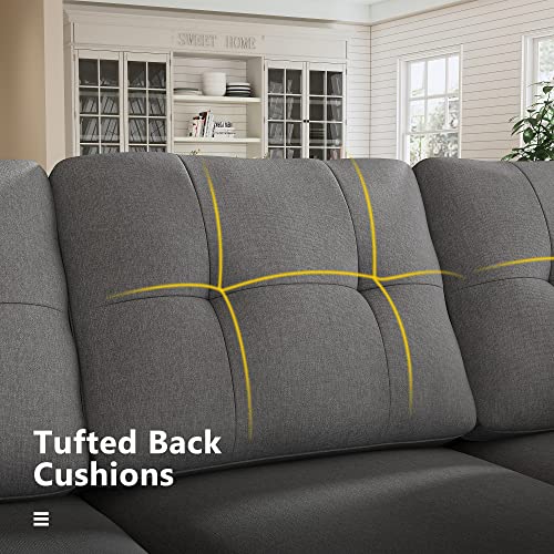 HONBAY Reversible Sectional Sofa Couch Set L Shaped Couch Sofa Sets for Living Room 4 Seat Sofa Sectional with Storage Ottoman for Small Apartment,Dark Grey (Sectional+Tray Ottoman)