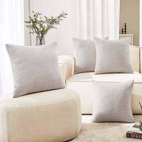 Deconovo Pillow Covers 20x20, Decorative Outdoor Pillow Covers, Linen Throw Pillowcases for Bed Pillow(20 x 20 Inch, Cream, Set of 4, No Pillow Insert)