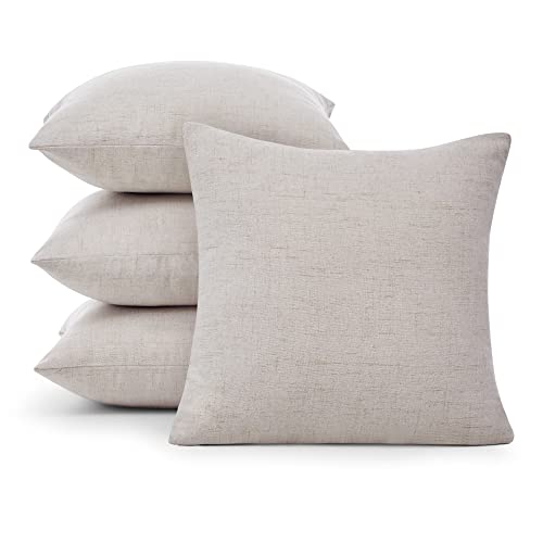 Deconovo Pillow Covers 20x20, Decorative Outdoor Pillow Covers, Linen Throw Pillowcases for Bed Pillow(20 x 20 Inch, Cream, Set of 4, No Pillow Insert)