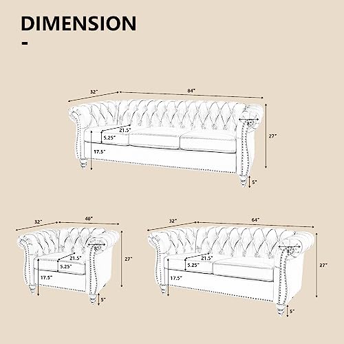 QHITTY 2 Piece Living Room Set, Sectional Chesterfield Sofa Chair Contemporary Upholstered Leather Loveseat Couch Sets for Living Room, Bedroom, Office