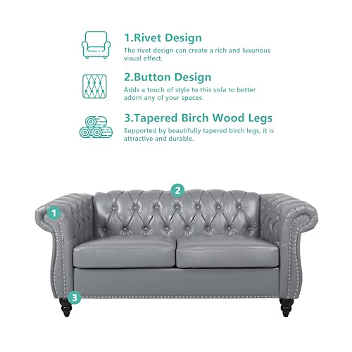 QHITTY 2 Piece Living Room Set, Sectional Chesterfield Sofa Chair Contemporary Upholstered Leather Loveseat Couch Sets for Living Room, Bedroom, Office