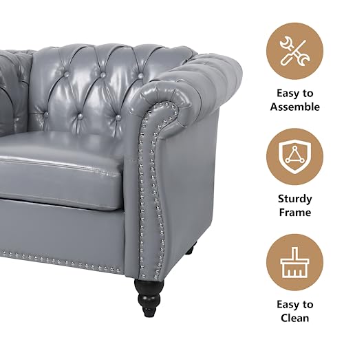 QHITTY 2 Piece Living Room Set, Sectional Chesterfield Sofa Chair Contemporary Upholstered Leather Loveseat Couch Sets for Living Room, Bedroom, Office
