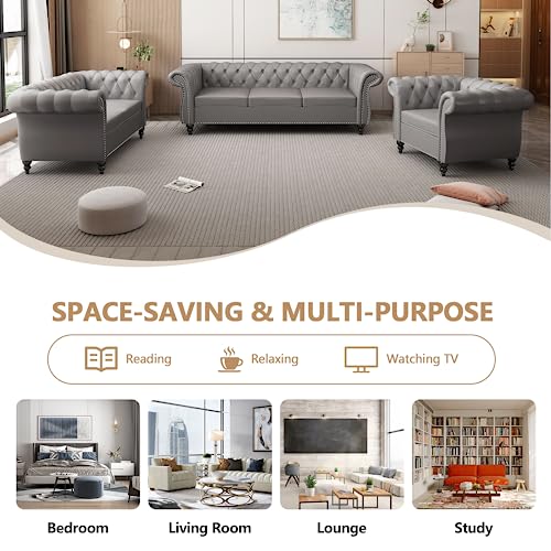QHITTY 2 Piece Living Room Set, Sectional Chesterfield Sofa Chair Contemporary Upholstered Leather Loveseat Couch Sets for Living Room, Bedroom, Office