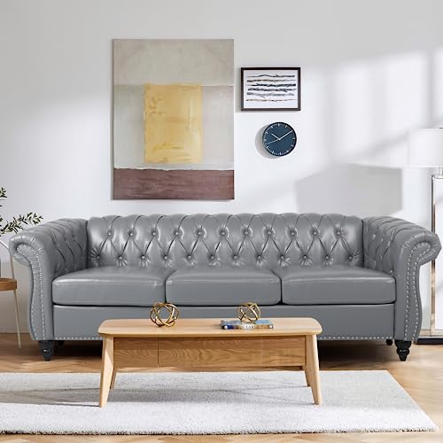 QHITTY 2 Piece Living Room Set, Sectional Chesterfield Sofa Chair Contemporary Upholstered Leather Loveseat Couch Sets for Living Room, Bedroom, Office