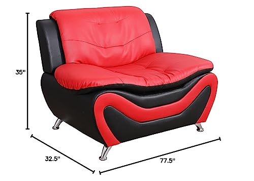 Beverly Fine Furniture Aldo ((3 Piece) Modern Sofa Set, Black/Red