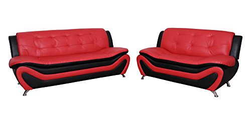Beverly Fine Furniture Aldo ((3 Piece) Modern Sofa Set, Black/Red