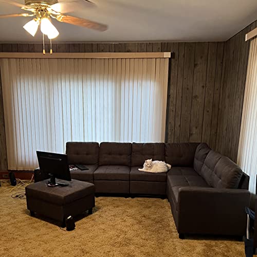 asunflower Sectional Sofa Ottoman Set 6 Seats Modular Couch Living Room Sectional Couches Corner Furniture Sets Reversible L Shape Fabric Couches Dark Grey
