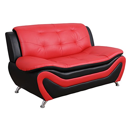 Beverly Fine Furniture Aldo ((3 Piece) Modern Sofa Set, Black/Red