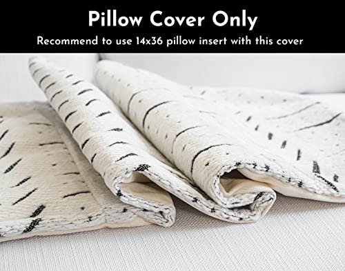 BlissBlush Off White Black Boho Long Lumbar Pillow Cover 14x36, Soft Chenille Pattern Decorative Throw Lumbar Pillow Cover 14X36 INCH, Bohemian Textured Bed Lumbar Pillow, Cover ONLY