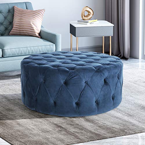 Christopher Knight Home Sabina Round Tufted Velvet Ottoman, Blue