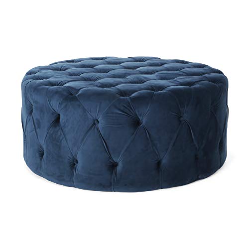 Christopher Knight Home Sabina Round Tufted Velvet Ottoman, Blue