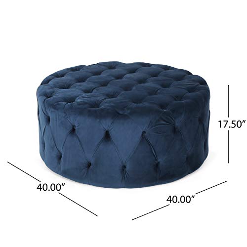 Christopher Knight Home Sabina Round Tufted Velvet Ottoman, Blue