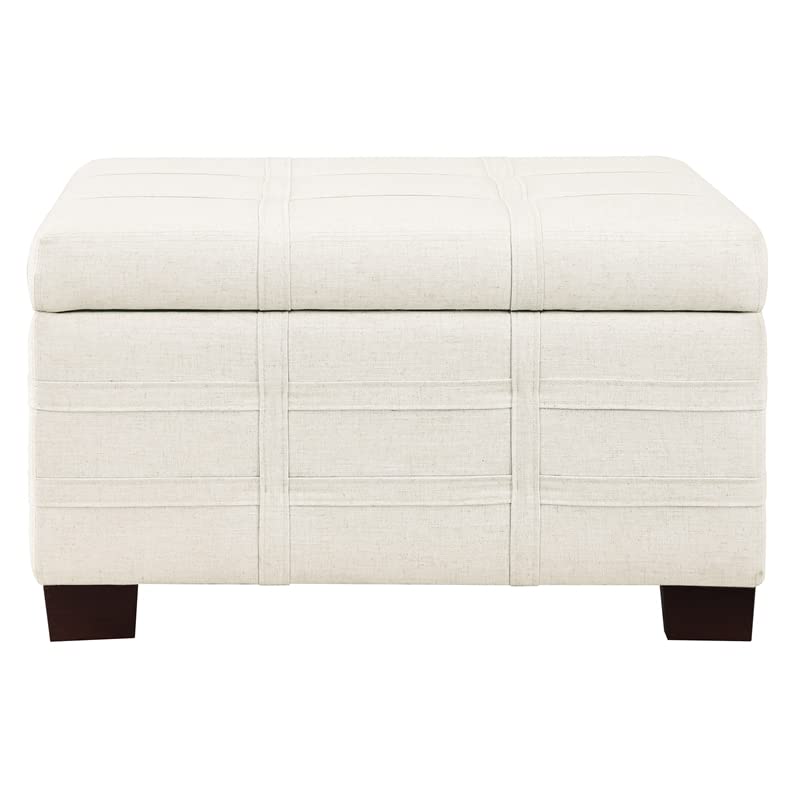 OSP Home Furnishings Detour Strap Square Storage Ottoman with Tray and Solid Wood Legs, Linen Fabric