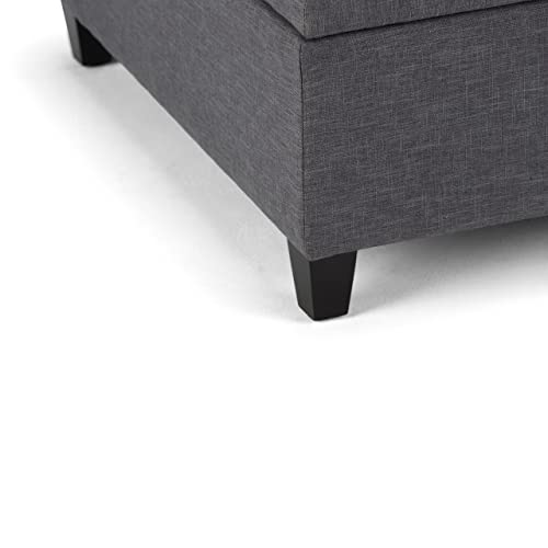 SIMPLIHOME Ellis 36 inch Wide Square Coffee Table Lift Top Storage Ottoman, Cocktail Footrest Stool in Upholstered Slate Grey Linen Look Fabric for the Living Room, Contemporary