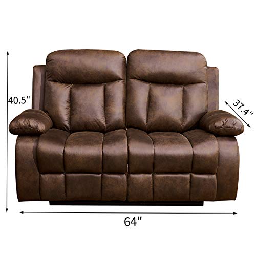 Betsy Furniture 3-PC Microfiber Fabric Recliner Set Living Room Set in Brown, Sofa Loveseat Chair Pillow Top Backrest and Armrests 8028 (Living Room Set 3+2+1)