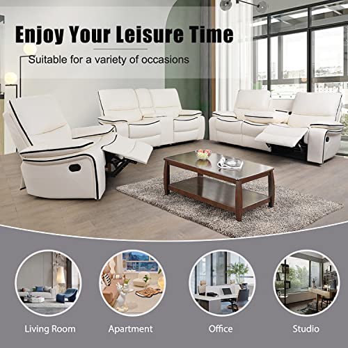 GEBADOL 3 Pieces Manual Reclineing Sofa Set Faux Leather Living Room Furniture Set with Storage Console & Cup Holder for Living Room/House/Bedroom/Office/Home Theatre (White)