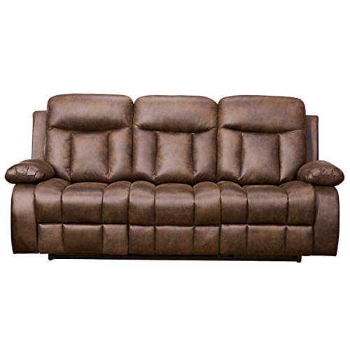 Betsy Furniture 3-PC Microfiber Fabric Recliner Set Living Room Set in Brown, Sofa Loveseat Chair Pillow Top Backrest and Armrests 8028 (Living Room Set 3+2+1)