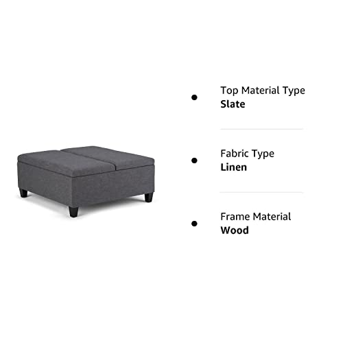 SIMPLIHOME Ellis 36 inch Wide Square Coffee Table Lift Top Storage Ottoman, Cocktail Footrest Stool in Upholstered Slate Grey Linen Look Fabric for the Living Room, Contemporary