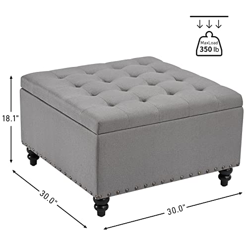 HUIMO Square Storage Ottoman,Ottoman Coffee Table with Storage,Oversized Ottoman,Tufted Storage Ottoman for Living Room (Grey)