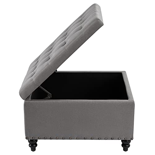 HUIMO Square Storage Ottoman,Ottoman Coffee Table with Storage,Oversized Ottoman,Tufted Storage Ottoman for Living Room (Grey)