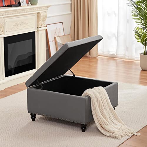 HUIMO Square Storage Ottoman,Ottoman Coffee Table with Storage,Oversized Ottoman,Tufted Storage Ottoman for Living Room (Grey)