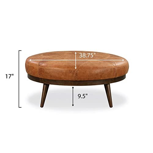 POLY & BARK Gio Modern Leather Ottoman Pouf (Cognac Tan)