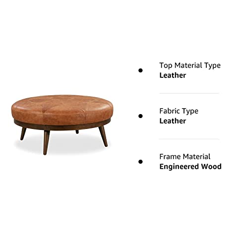 POLY & BARK Gio Modern Leather Ottoman Pouf (Cognac Tan)