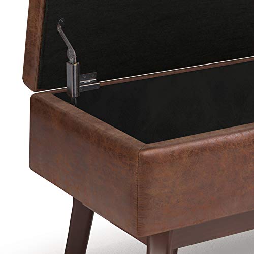 SIMPLIHOME Owen 36 inch Wide Rectangular Coffee Table Lift Top Storage Ottoman, Cocktail Footrest Stool in Upholstered Distressed Saddle Brown Faux Leather for the Living Room,