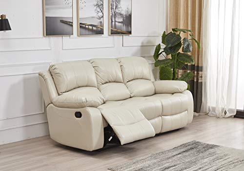 Betsy Furniture 3PC Bonded Leather Recliner Set Living Room Set, Sofa, Loveseat, Chair 8018 (Beige, Living Room Set 3+2+1)