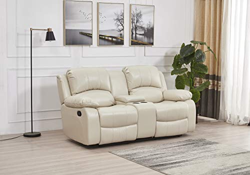 Betsy Furniture 3PC Bonded Leather Recliner Set Living Room Set, Sofa, Loveseat, Chair 8018 (Beige, Living Room Set 3+2+1)