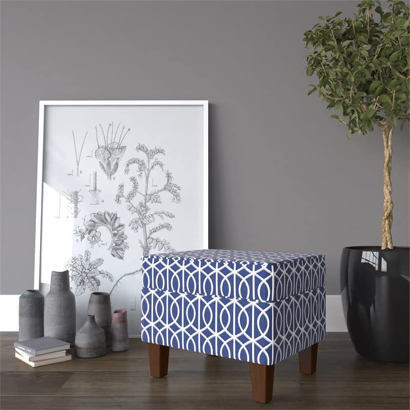 HomePop Velvet Swoop Arm Living-Room-Chairs, Blue Trellis & Home Decor | K7646-A823 | Upholstered Modern Rectangular Storage Ottoman | Hinged Lid Ottoman, Blue Trellis