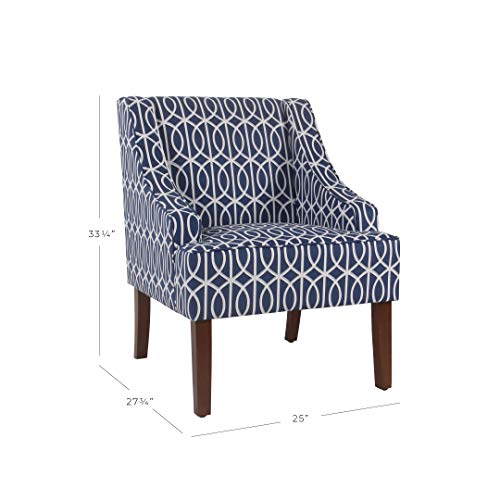 HomePop Velvet Swoop Arm Living-Room-Chairs, Blue Trellis & Home Decor | K7646-A823 | Upholstered Modern Rectangular Storage Ottoman | Hinged Lid Ottoman, Blue Trellis