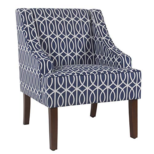 HomePop Velvet Swoop Arm Living-Room-Chairs, Blue Trellis & Home Decor | K7646-A823 | Upholstered Modern Rectangular Storage Ottoman | Hinged Lid Ottoman, Blue Trellis