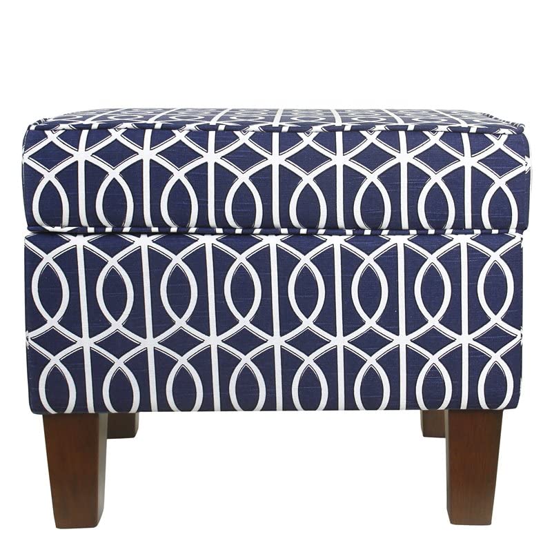 HomePop Velvet Swoop Arm Living-Room-Chairs, Blue Trellis & Home Decor | K7646-A823 | Upholstered Modern Rectangular Storage Ottoman | Hinged Lid Ottoman, Blue Trellis