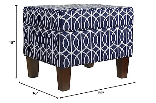 HomePop Velvet Swoop Arm Living-Room-Chairs, Blue Trellis & Home Decor | K7646-A823 | Upholstered Modern Rectangular Storage Ottoman | Hinged Lid Ottoman, Blue Trellis