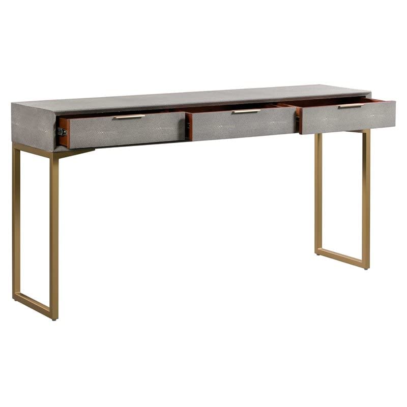 TOV Furniture Pesce Shagreen Modern 3 Drawer Living Room Console Table, 59" Grey