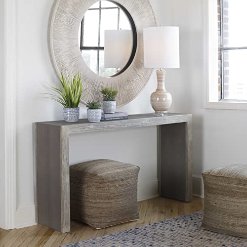 Uttermost 25483 Aerina-60 Inch Console Table, Aged White/Gray Distress Finish