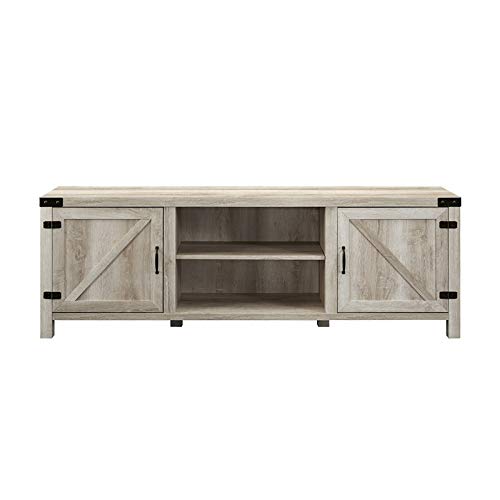 Home Square 4 Piece Farmhouse Barn Door TV Stand Console Coffee Table and 2 End Table Living Room Set in Rustic White Oak
