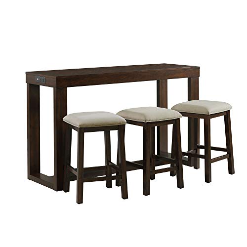 Picket House Furnishings Multipurpose Home Kitchen Dining Nook Bar Living Room Sofa Table Set with 3 Upholstered Stools, Chairs(Dark Walnut)