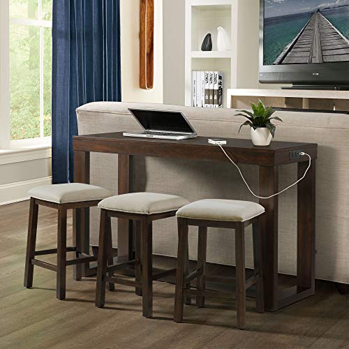Picket House Furnishings Multipurpose Home Kitchen Dining Nook Bar Living Room Sofa Table Set with 3 Upholstered Stools, Chairs(Dark Walnut)