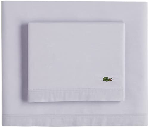 Lacoste 100% Cotton Percale Sheet Set, Solid, Light Grey, Twin Extra Long
