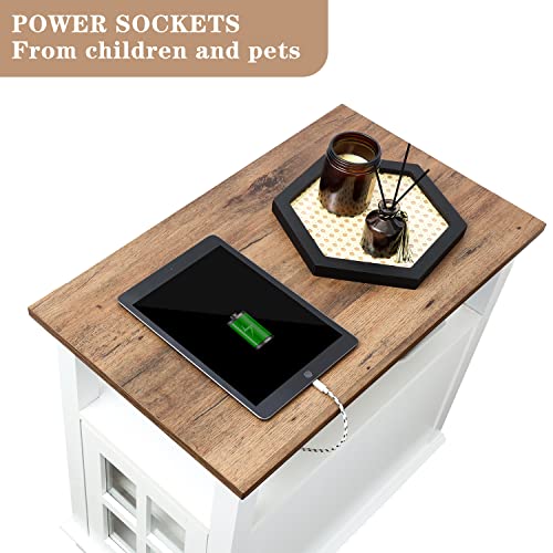 HIFYOBRO End Table with Charging Station Set of 2, Side Table with Storage, 2 Power outlets & 2 USB Ports for Living Room, Nightstand with Adjustable Storage Shelf for Bedroom-White…
