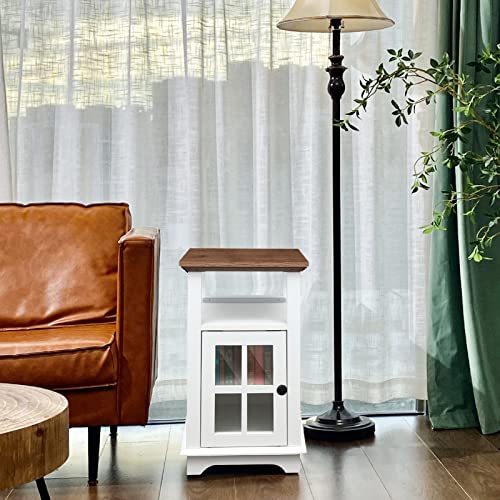 HIFYOBRO End Table with Charging Station Set of 2, Side Table with Storage, 2 Power outlets & 2 USB Ports for Living Room, Nightstand with Adjustable Storage Shelf for Bedroom-White…