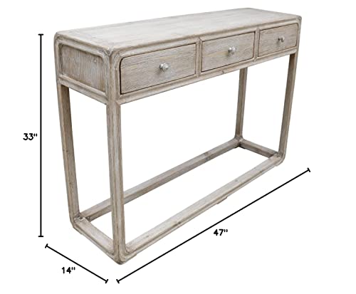 Artissance Peking Ming Small w/ 3 Drawers, 47 Inch Wide, White Console Table, Weathered Whie wash