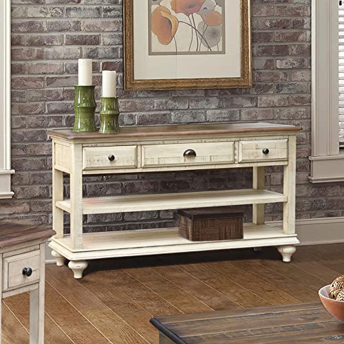 Sunset Trading Shades of Sand Console Table, Antique white/Natural walnut