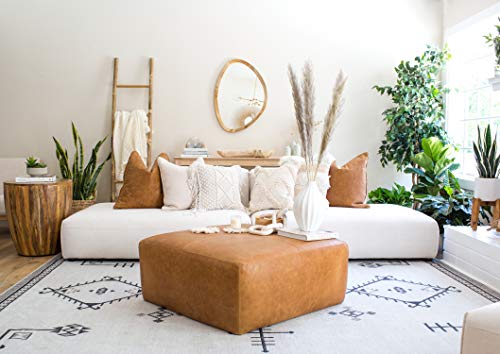 POLY & BARK Sequoia Ottoman in Full-Grain Pure-Aniline Italian Tanned Leather in Cognac Tan
