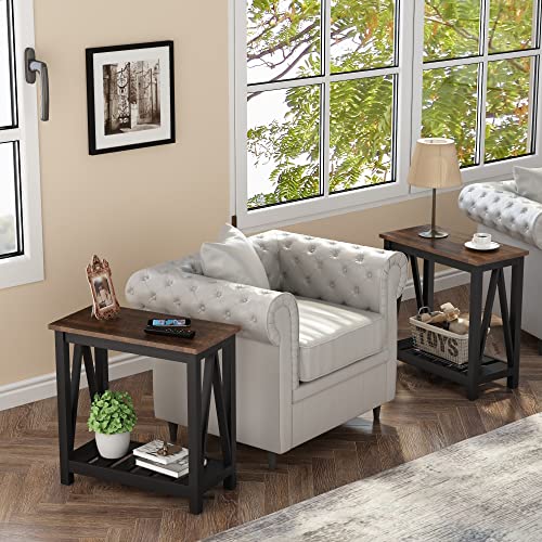 Rustic Farmhouse End Table Set with Storage